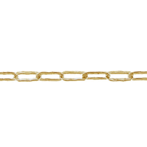 14kt Gold Filled 2.9mm Width by 6.7mm Length, Hammered Elongated Cable Chain. Price per: 1 Foot.