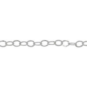 Sterling Silver 3.70mm Width by 5.00mm Length, Hammered Cable Chain. Price per: 1 Foot.