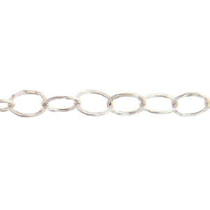 Sterling Silver 3.70mm Width by 5.00mm Length, Hammered Cable Chain. Price per: 1 Foot.