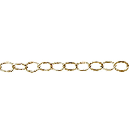 14kt Gold Filled 3.70mm Width by 5.00mm Length, Hammered Cable Chain. Price per: 1 Foot.