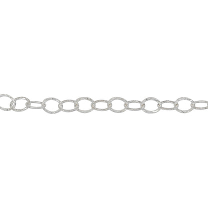 Chain by Foot. Sterling Silver 3.7mm Width by 5.0mm Length, Hammered Cable Chain. Price per: 1 Foot.
