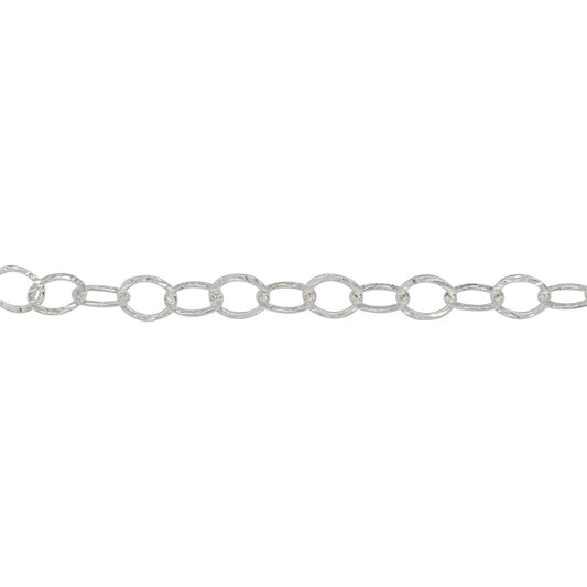Chain by Foot. Sterling Silver 3.7mm Width by 5.0mm Length, Hammered Cable Chain. Price per: 1 Foot.