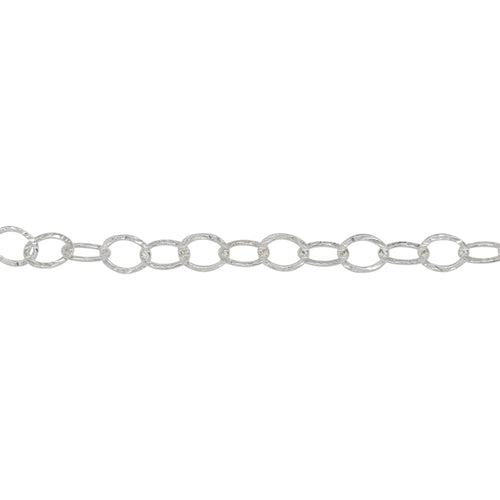 Chain by Foot. Sterling Silver 3.7mm Width by 5.0mm Length, Hammered Cable Chain. Price per: 1 Foot.