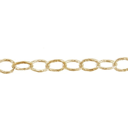 14kt Gold Filled 3.7mm Width by 5.0mm Length, Hammered Cable Chain. Price per: 1 Foot.