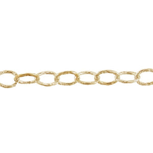 14kt Gold Filled 3.7mm Width by 5.0mm Length, Hammered Cable Chain. Price per: 1 Foot.