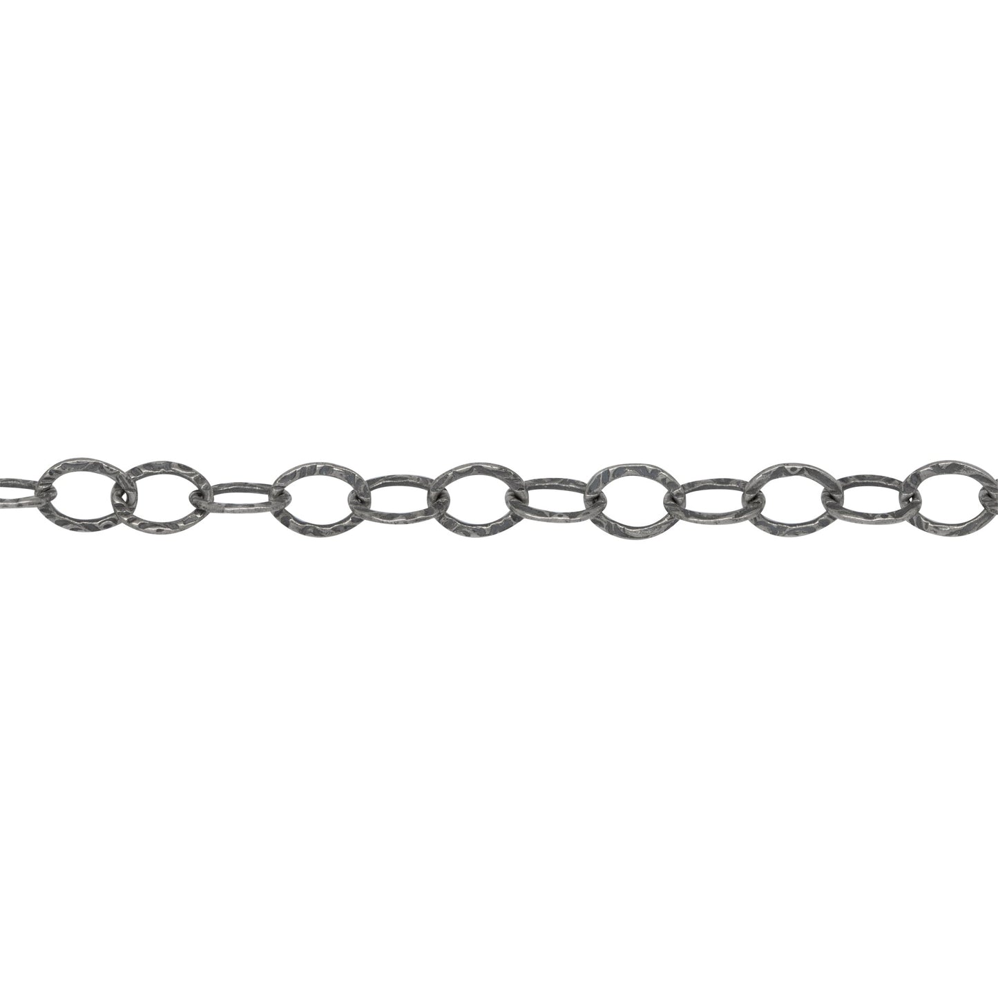 Chain by Foot. Sterling Silver Oxidized 3.7mm Width by 5.0mm length, Hammered Cable Chain. Price per: 1 Foot.