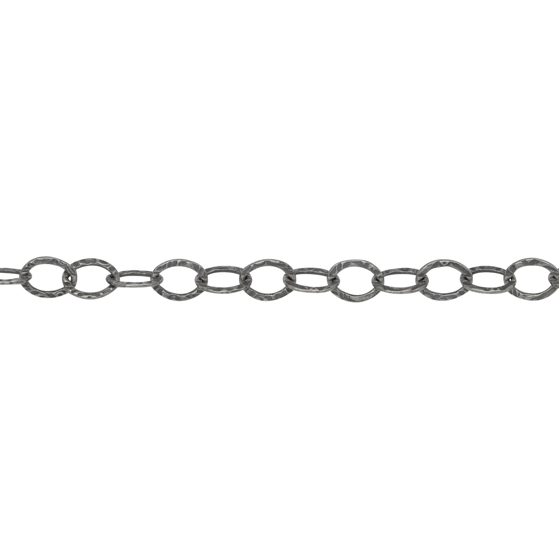 Chain by Foot. Sterling Silver Oxidized 3.7mm Width by 5.0mm length, Hammered Cable Chain. Price per: 1 Foot.