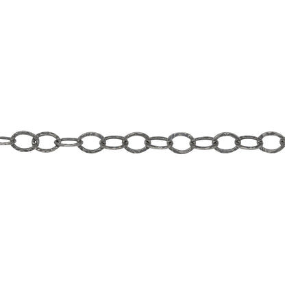 Chain by Foot. Sterling Silver Oxidized 3.7mm Width by 5.0mm length, Hammered Cable Chain. Price per: 1 Foot.