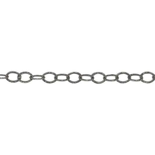 Chain by Foot. Sterling Silver Oxidized 3.7mm Width by 5.0mm length, Hammered Cable Chain. Price per: 1 Foot.