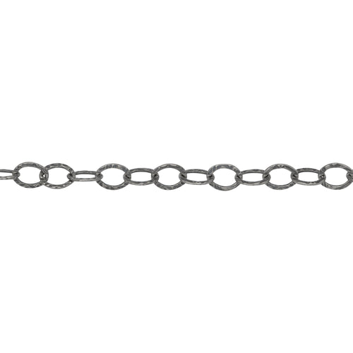 Chain by Foot. Sterling Silver Oxidized 3.7mm Width by 5.0mm length, Hammered Cable Chain. Price per: 1 Foot.