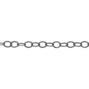Chain by Foot. Sterling Silver Oxidized 3.7mm Width by 5.0mm length, Hammered Cable Chain. Price per: 1 Foot.