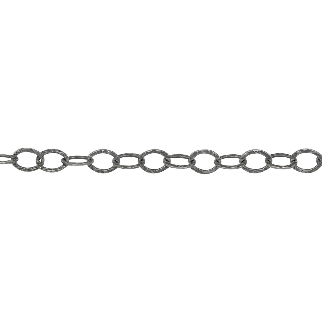 Chain by Foot. Sterling Silver Oxidized 3.7mm Width by 5.0mm length, Hammered Cable Chain. Price per: 1 Foot.