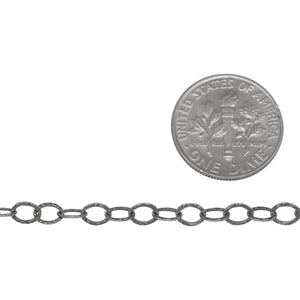 Sterling Silver Oxidized 3.7mm Width by 5.0mm length, Hammered Cable Chain. Price per: 1 Foot.