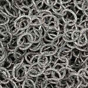 Sterling Silver Oxidized 3.7mm Width by 5.0mm length, Hammered Cable Chain. Price per: 1 Foot.