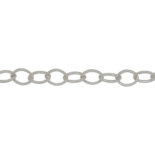 Chain by Foot. Sterling Silver 5.1mm Width by 7.1mm Length, Textured Cable Chain. Price per: 1 Foot.
