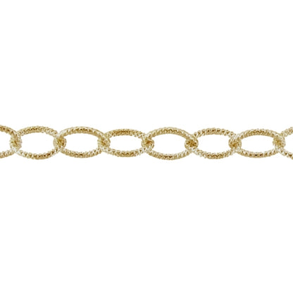14kt Gold Filled 5.1mm Width by 7.1mm Length, Textured Cable Chain. Price per: 1 Foot.