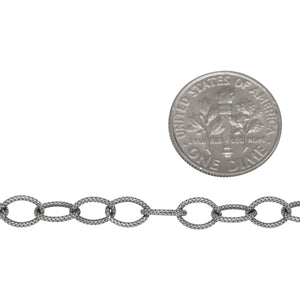 Sterling Silver Oxidized 5.1mm Width by 7.1mm Length, Textured Cable Chain. Price per: 1 Foot.