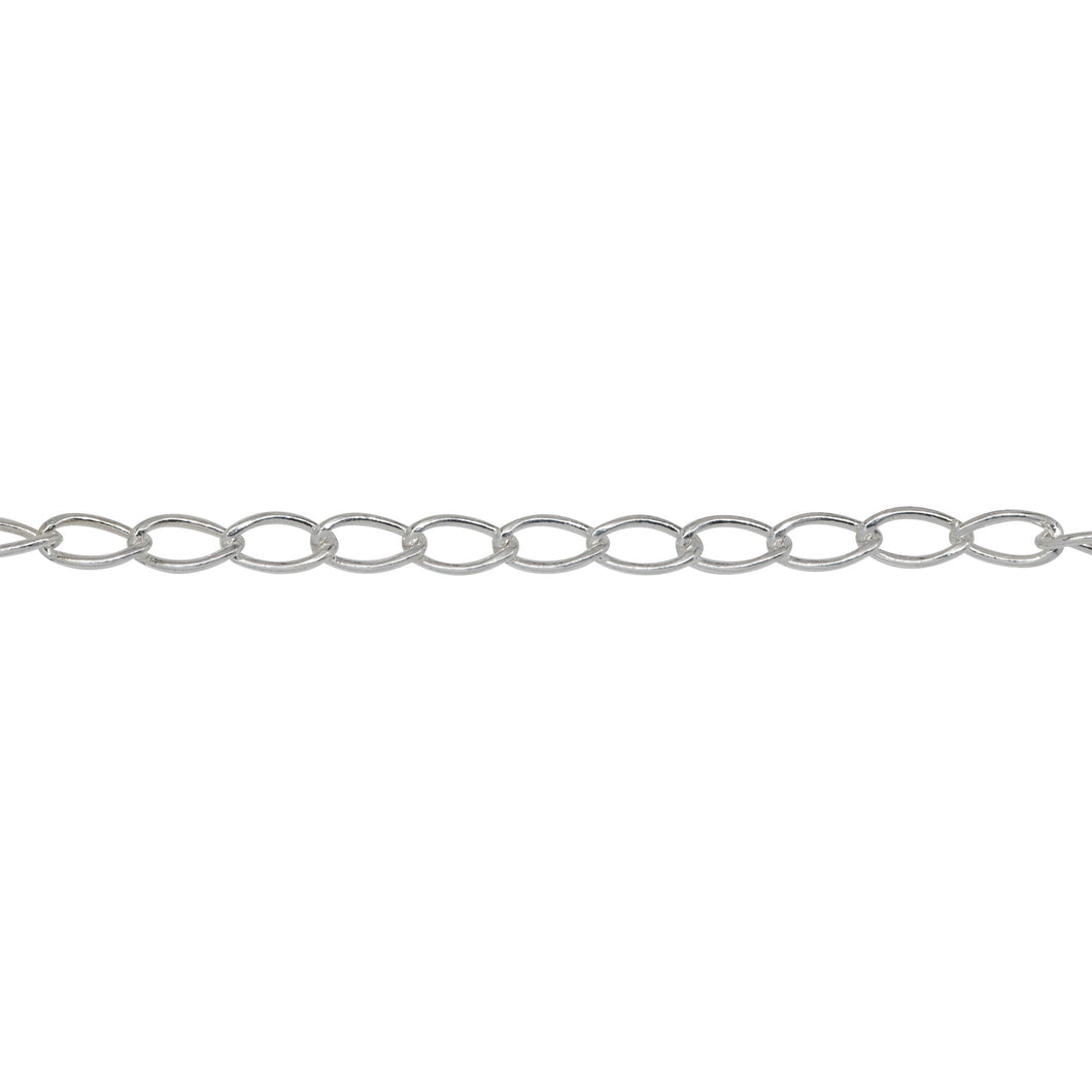 Chain by Foot. Sterling Silver 2.8mm width by 4.7mm length, Smooth Curb Chain. Price per: 1 Foot.