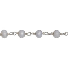 Load image into Gallery viewer, Chain by Foot. Brass Silver Plated 4.27mm Width by 3.51mm Length Natural White Potato Pearl Chain. Price per: 1 Inch.
