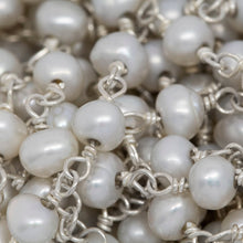 Load image into Gallery viewer, Brass Silver Plated 4.27mm Width by 3.51mm Length Natural White Potato Pearl Chain. Price per: 1 Inch.
