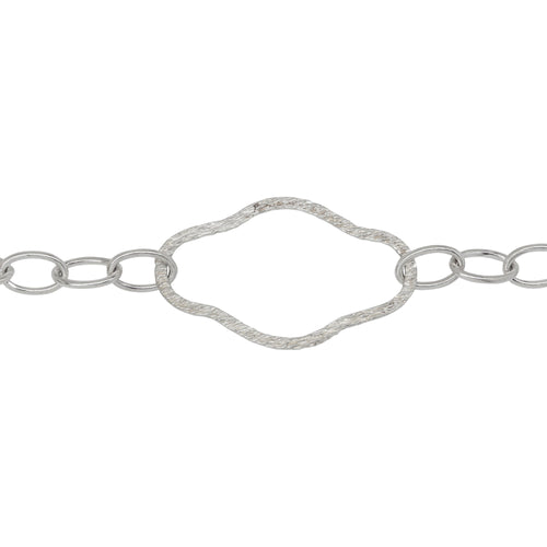 Chain by Foot. Sterling Silver Ten of 10.5mm width by 6.6mm length, Smooth Oval Cable Links Followed by 23.8 width by 38.7mm length Large Hammered Oval Links, Long and Short Chain. Price per: 1 Inch.