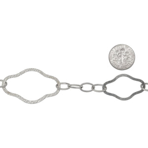 Sterling Silver Four of 6.6mm width by 10.5mm length, Oval Cable Links Followed by 23.8 width by 38.7mm length Hammered Oval Links and 17.5mm width by 29.3mm length Flat Oval Links Alternately, Long and Short Chain. Price per: 1 Inch.