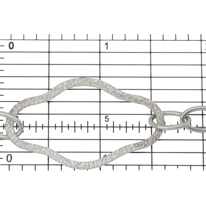 Sterling Silver Four of 6.6mm width by 10.5mm length, Oval Cable Links Followed by 23.8 width by 38.7mm length Hammered Oval Links and 17.5mm width by 29.3mm length Flat Oval Links Alternately, Long and Short Chain. Price per: 1 Inch.