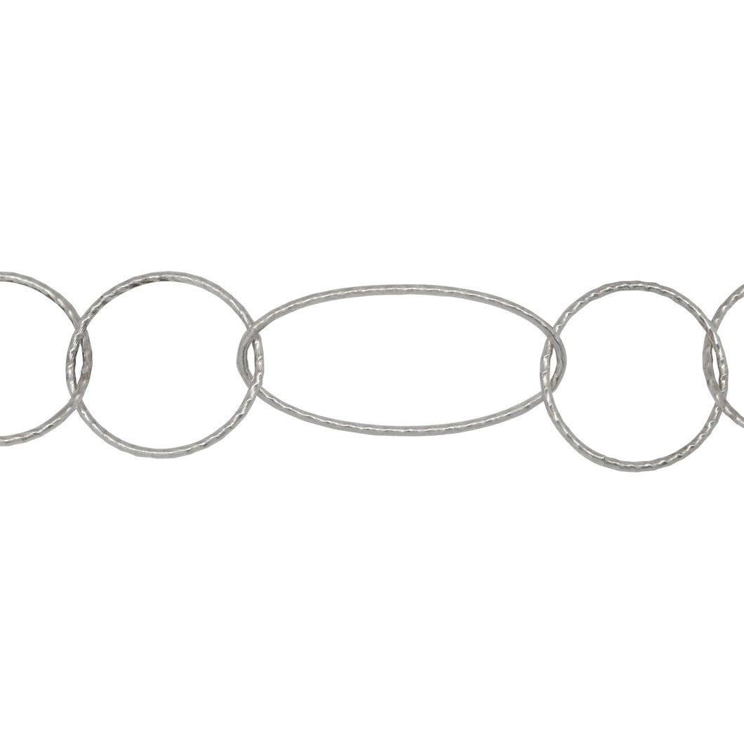 Chain by Foot. Sterling Silver Three of 19.0mm width / length, Twisted Circle Links Followed by 15.3 width by 32.4mm length Twisted Oval Links, Long and Short Chain. Price per: 1 Inch.