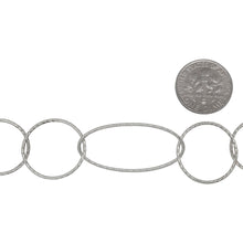 Load image into Gallery viewer, Sterling Silver Three of 19.0mm width / length, Twisted Circle Links Followed by 15.3 width by 32.4mm length Twisted Oval Links, Long and Short Chain. Price per: 1 Inch.
