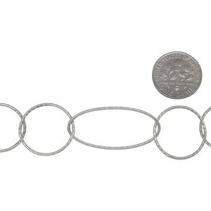 Sterling Silver Three of 19.0mm width / length, Twisted Circle Links Followed by 15.3 width by 32.4mm length Twisted Oval Links, Long and Short Chain. Price per: 1 Inch.