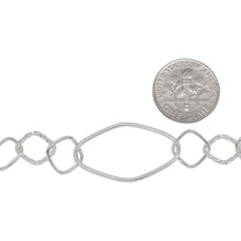 Load image into Gallery viewer, Sterling Silver Three of 9.6mm width / length, Three of Square Links with Middle Square Link being Twisted Square Link Followed by 16.1mm by 28.1mm length, Smooth Marquis Link, Long and Short Chain. Price per: 1 Inch.
