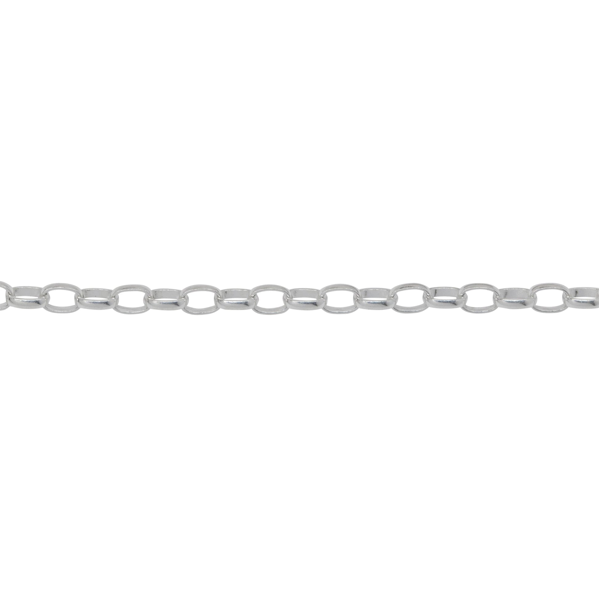 Chain by Foot. Sterling Silver 2.6mm width by 3.6mm length, Oval Rolo Chain. Price per: 1 Foot.