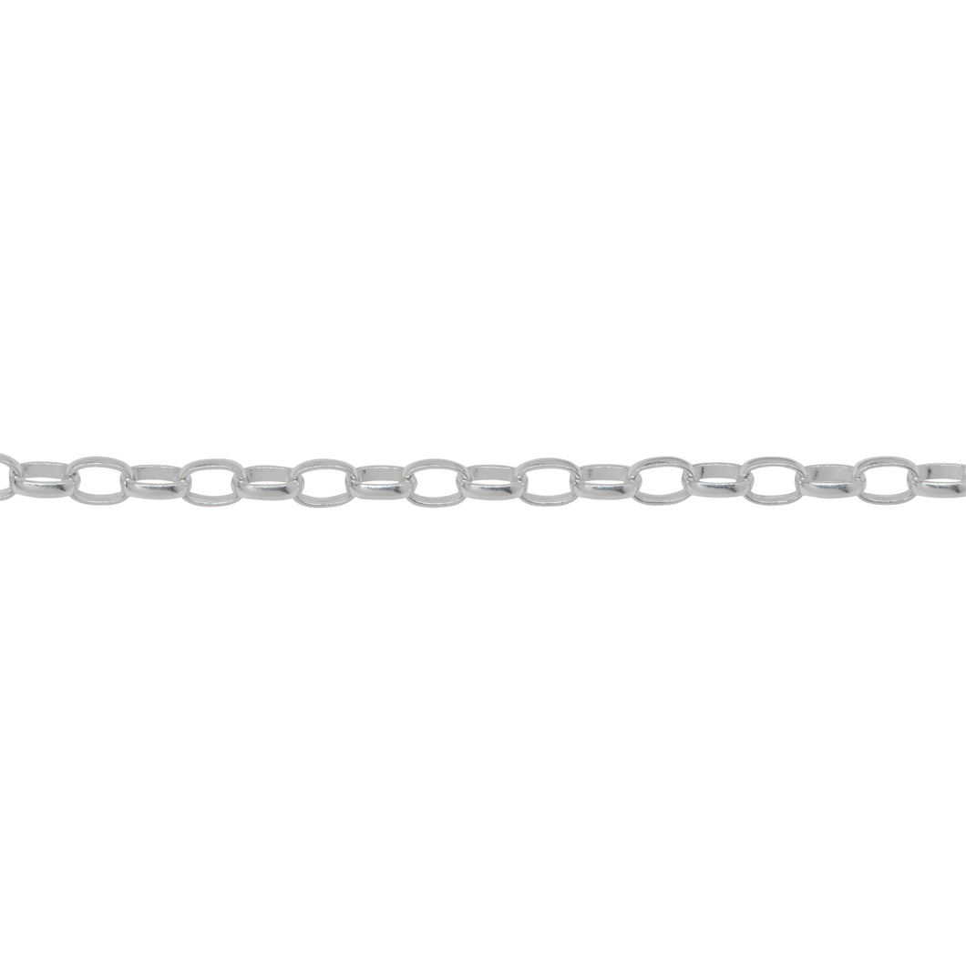 Chain by Foot. Sterling Silver 2.6mm width by 3.6mm length, Oval Rolo Chain. Price per: 1 Foot.