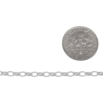 Sterling Silver 2.6mm width by 3.6mm length, Oval Rolo Chain. Price per: 1 Foot.