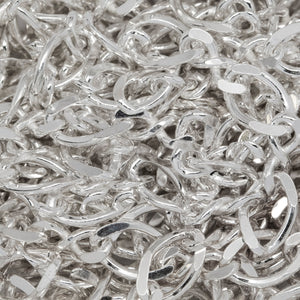 Sterling Silver 5.6mm Width by 8.4mm Length Flat Oval Curb Link Connected To 3.3mm Width by 8.2mm Length Figure 8 Link, Figure 8 Chain. Price per: 1 Foot.