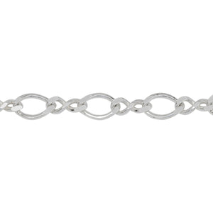 Chain by Foot. Sterling Silver 6.6mm Width by 9.8mm Length Flat Oval Curb Link Connected To 4.2mm Width by 9.7mm Length Figure 8 Link, Figure 8 Chain. Price per: 1 Foot.