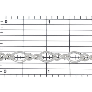 Sterling Silver 6.6mm Width by 9.8mm Length Flat Oval Curb Link Connected To 4.2mm Width by 9.7mm Length Figure 8 Link, Figure 8 Chain. Price per: 1 Foot.