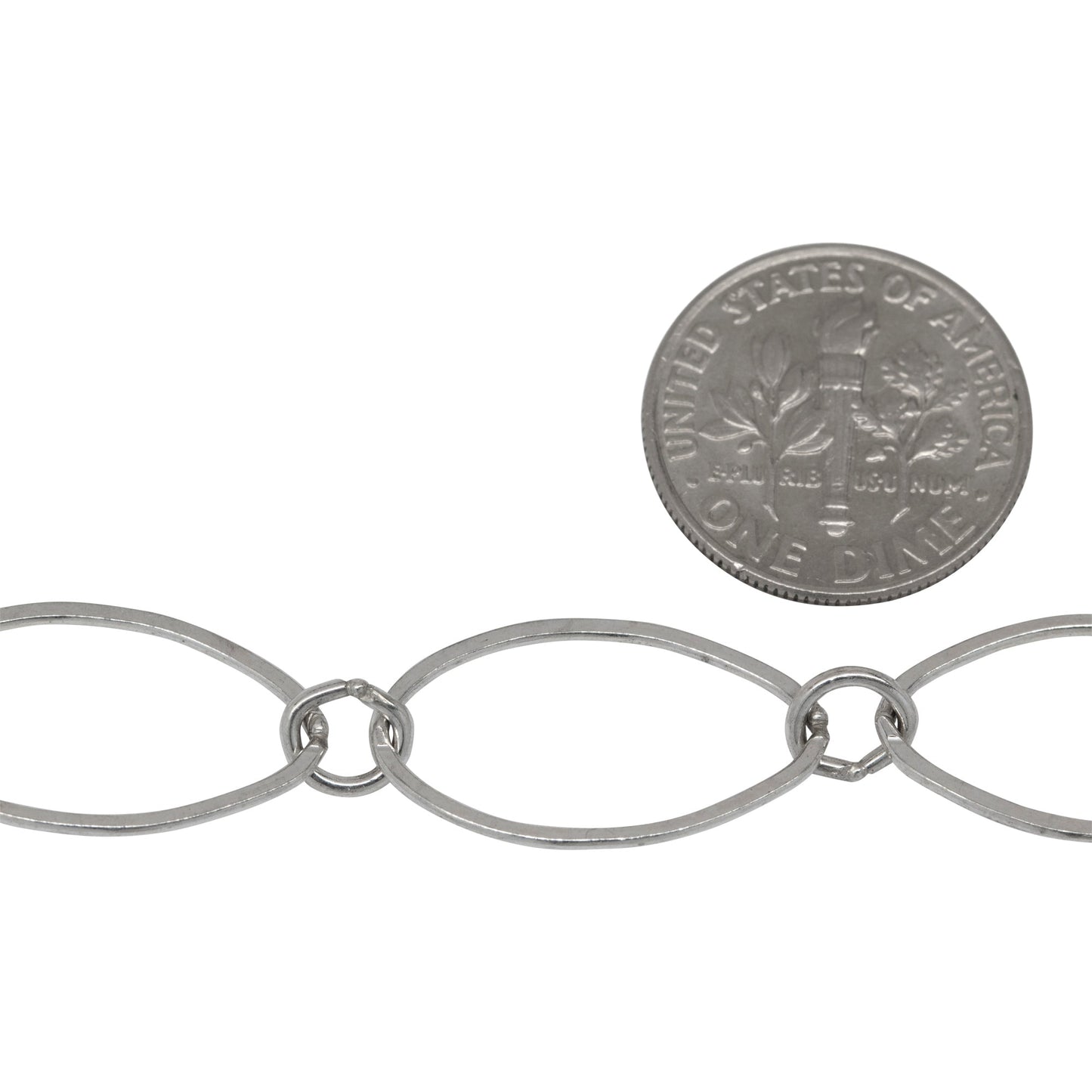 Sterling Silver 11.8mm Width by 20.2mm Length Flat Oval Link Followed by 5.8mm Width / Length Smooth Close Ring, Long and Short Chain. Price per: 1 Foot.
