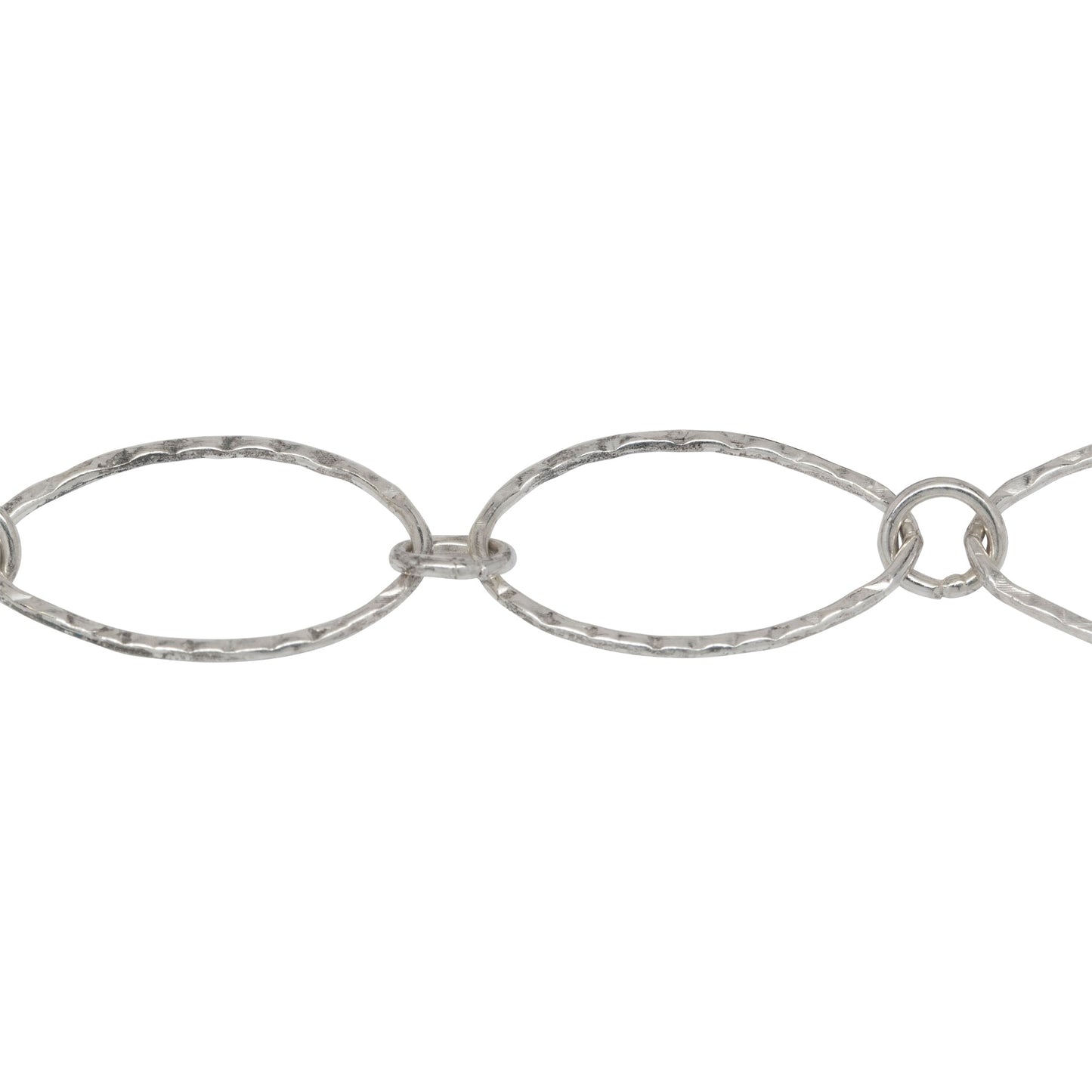 Chain by Foot. Sterling Silver 12.2mm Width by 20.3mm Length Hammered Oval Link Followed by 5.8mm Width / Length Smooth Close Ring, Long and Short Chain. Price per: 1 Foot.