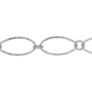Chain by Foot. Sterling Silver 12.2mm Width by 20.3mm Length Hammered Oval Link Followed by 5.8mm Width / Length Smooth Close Ring, Long and Short Chain. Price per: 1 Foot.