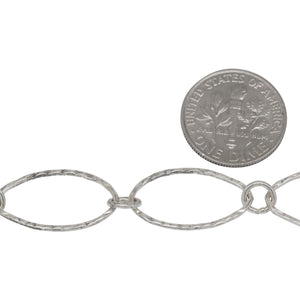 Sterling Silver 12.2mm Width by 20.3mm Length Hammered Oval Link Followed by 5.8mm Width / Length Smooth Close Ring, Long and Short Chain. Price per: 1 Foot.