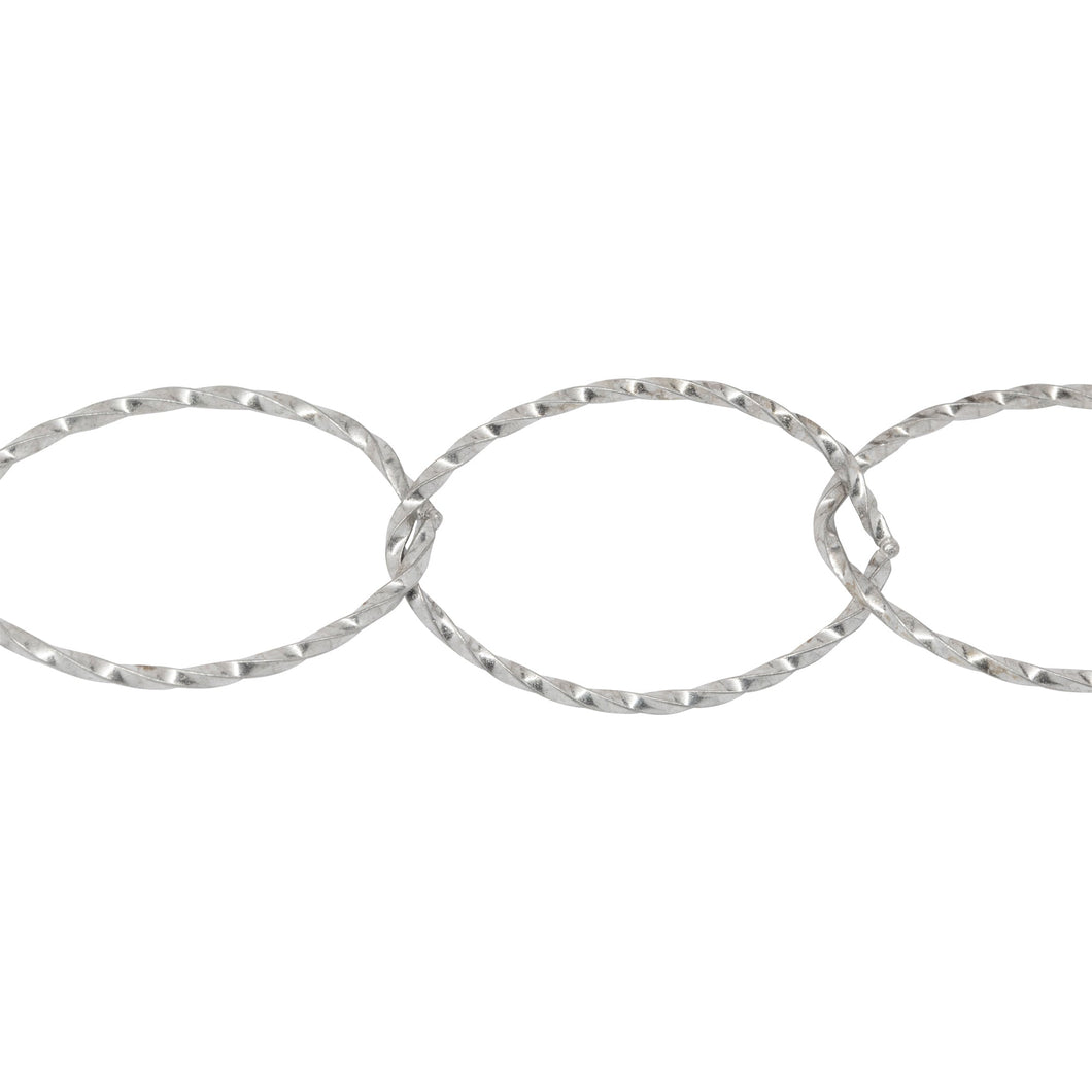 Chain by Foot. Sterling Silver 17.4mm Width by 26.8mm Length Twisted Wire, Oval Cable Chain. Price per: 1 Foot.