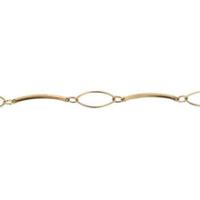 Load image into Gallery viewer, 14kt Gold Filled 2.2 Width by 28.2mm Length Smooth Curved Bar Link Followed by 4.5mm Width by 5.9mm Length Smooth Oval Link and 8.8mm Width by 20.5mm Length Smooth Marquise Shape Link, Bar Chain. Price per: 1 Foot.
