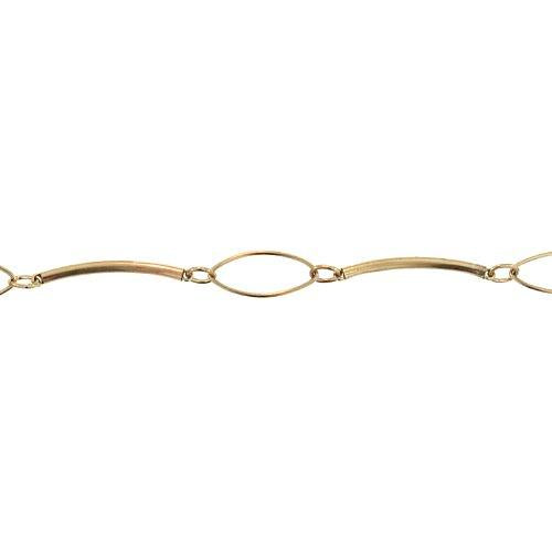 14kt Gold Filled 2.2 Width by 28.2mm Length Smooth Curved Bar Link Followed by 4.5mm Width by 5.9mm Length Smooth Oval Link and 8.8mm Width by 20.5mm Length Smooth Marquise Shape Link, Bar Chain. Price per: 1 Foot.