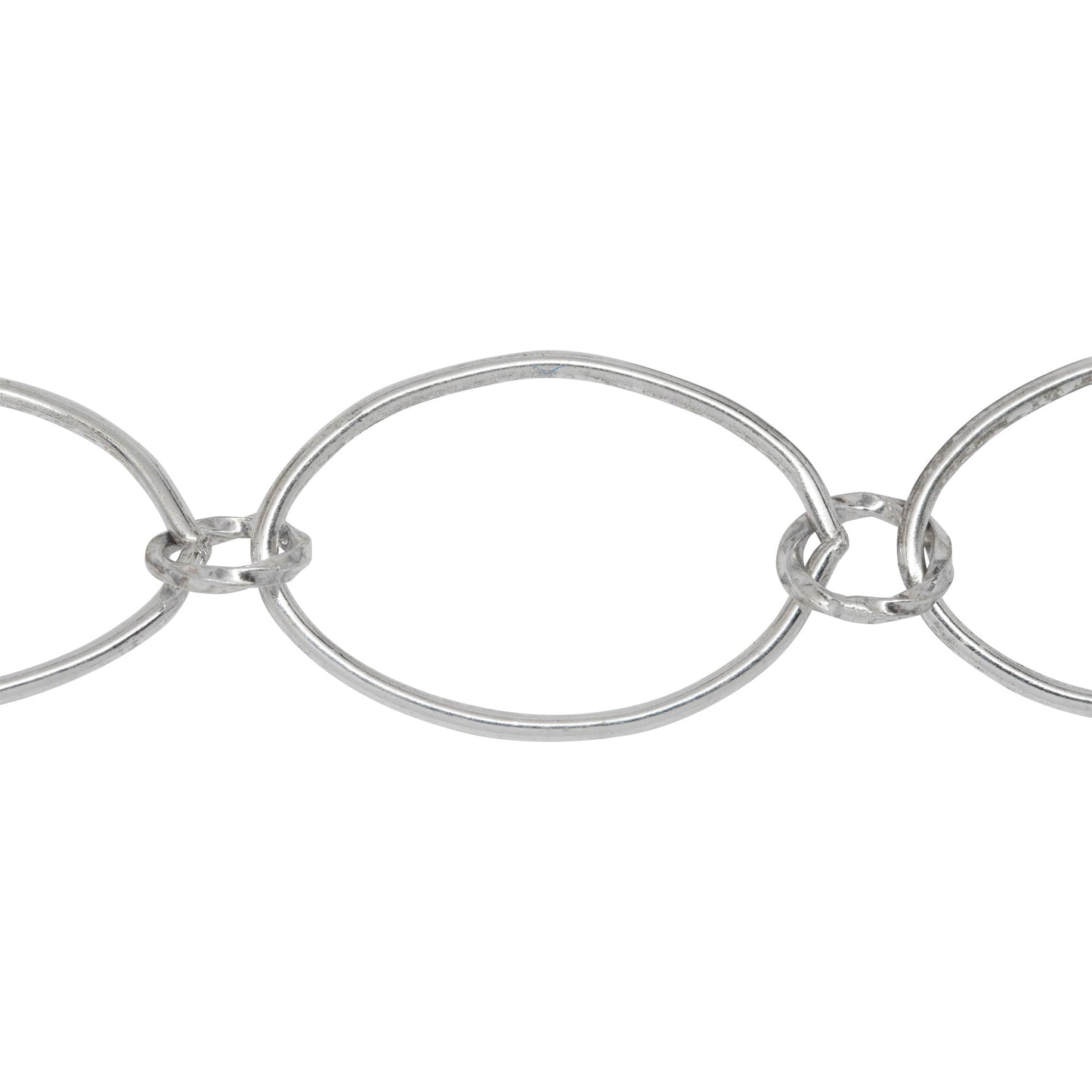 Chain by Foot. Sterling Silver 17.8mm Width by 27.0mm Length Smooth Oval Link Followed by 7.8mm Width / Length Twisted Circle Link, Long and Short Chain. Price per: 1 Foot.