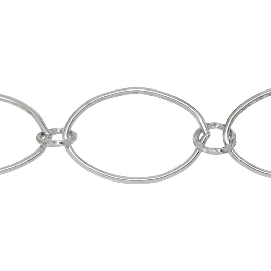 Chain by Foot. Sterling Silver 17.8mm Width by 27.0mm Length Smooth Oval Link Followed by 7.8mm Width / Length Twisted Circle Link, Long and Short Chain. Price per: 1 Foot.