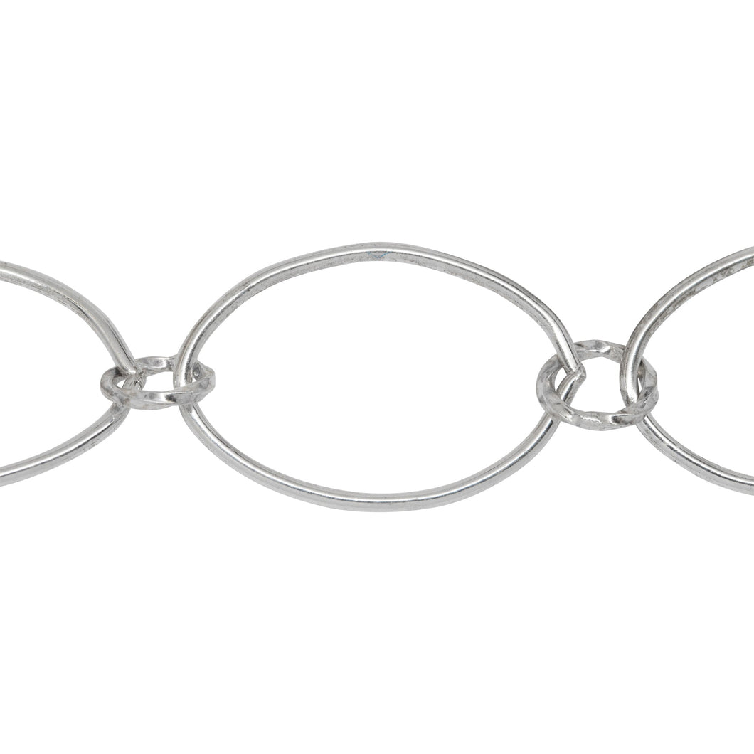Chain by Foot. Sterling Silver 17.8mm Width by 27.0mm Length Smooth Oval Link Followed by 7.8mm Width / Length Twisted Circle Link, Long and Short Chain. Price per: 1 Foot.