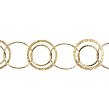 Load image into Gallery viewer, 14kt Gold Filled Double 23.2mm Width / Length Textured and 17.2mm Smooth Circle Links, Connected to One of 22.9mm Width / Length Smooth Circle Link, Circle Chain. Price per: 1 Foot.
