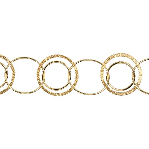 14kt Gold Filled Double 23.2mm Width / Length Textured and 17.2mm Smooth Circle Links, Connected to One of 22.9mm Width / Length Smooth Circle Link, Circle Chain. Price per: 1 Foot.