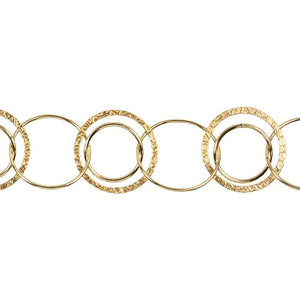 14kt Gold Filled Double 23.2mm Width / Length Textured and 17.2mm Smooth Circle Links, Connected to One of 22.9mm Width / Length Smooth Circle Link, Circle Chain. Price per: 1 Foot.